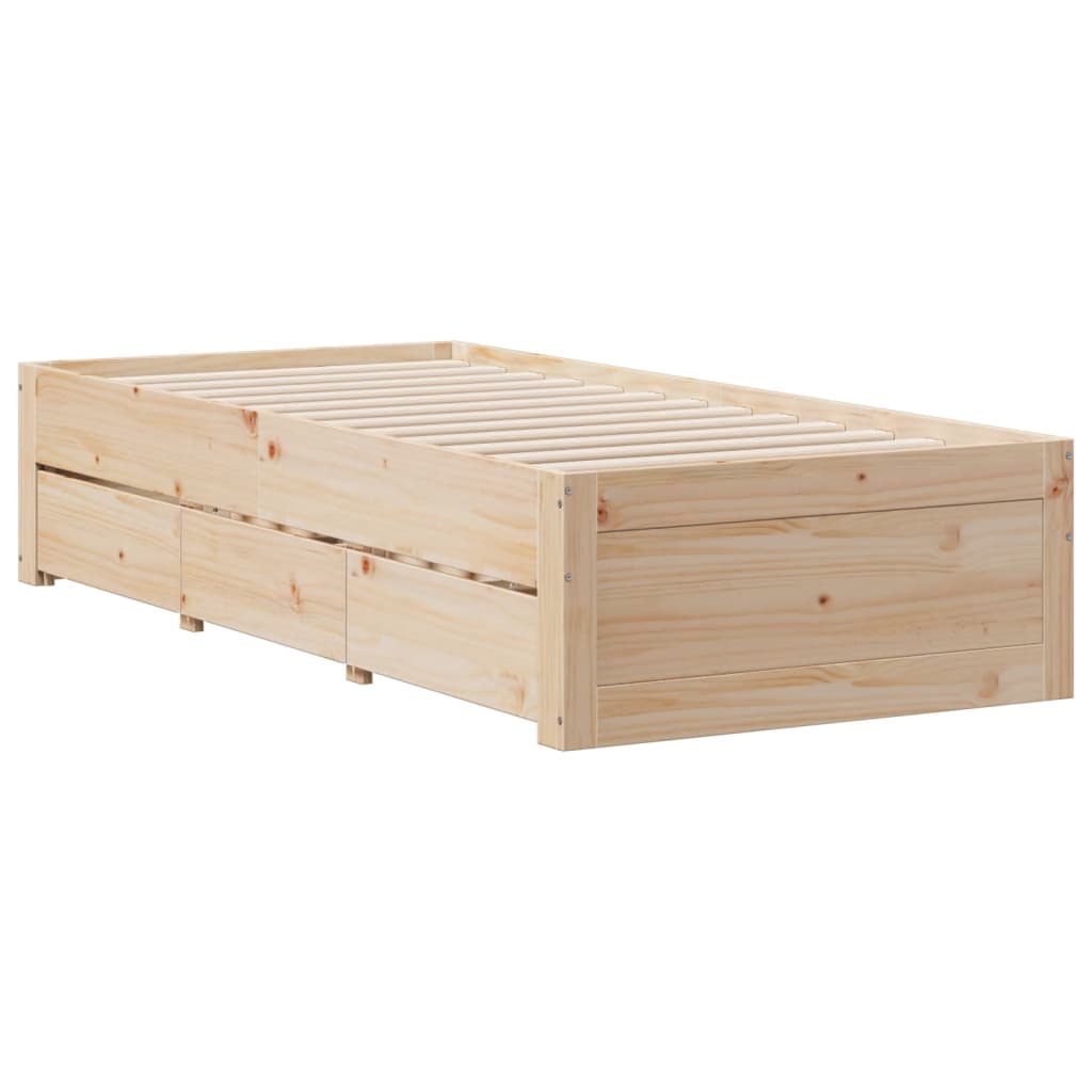 Cadre de lit sans matelas avec tiroirs 75x190 cm bois de pin - XIOS