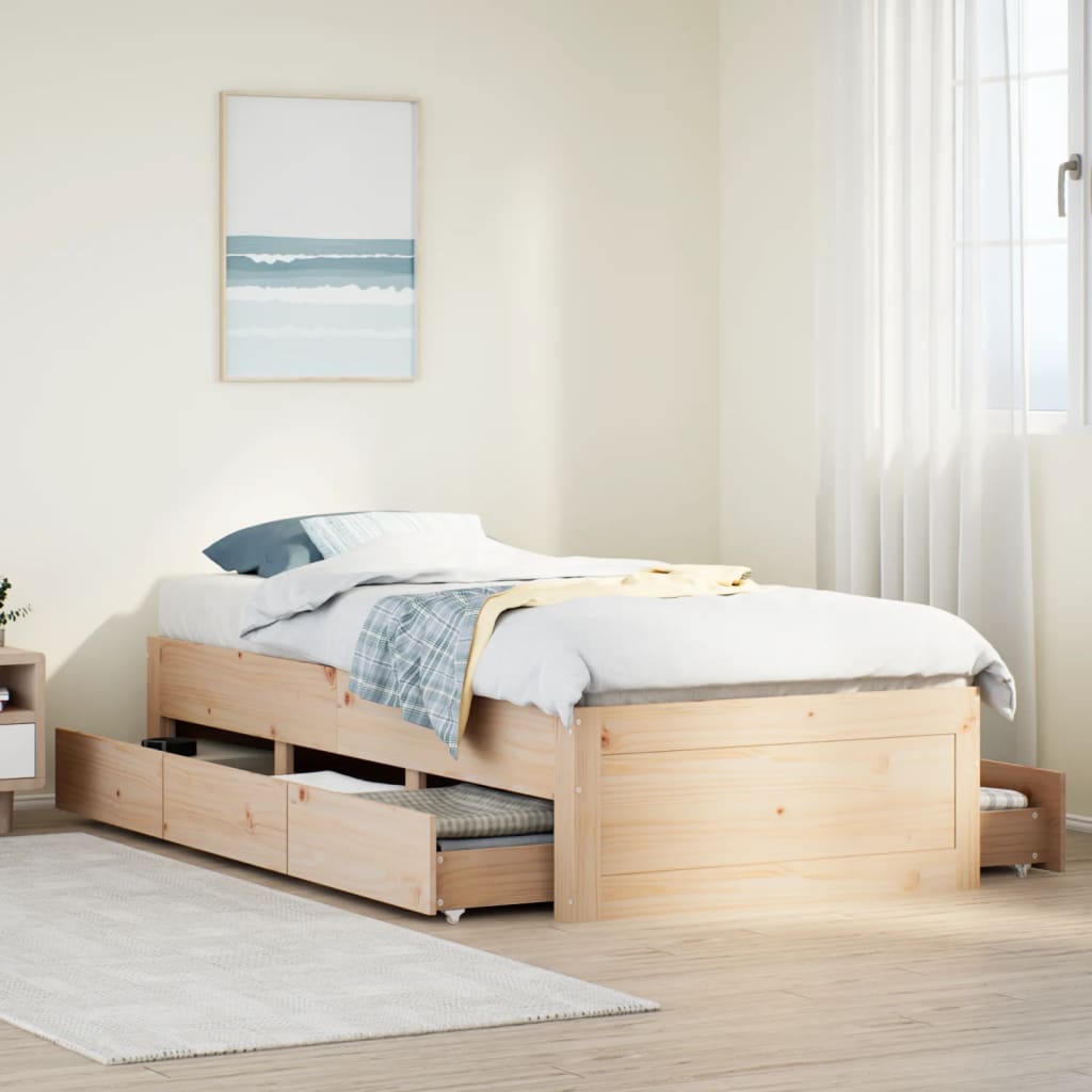 Cadre de lit sans matelas avec tiroirs 75x190 cm bois de pin - XIOS
