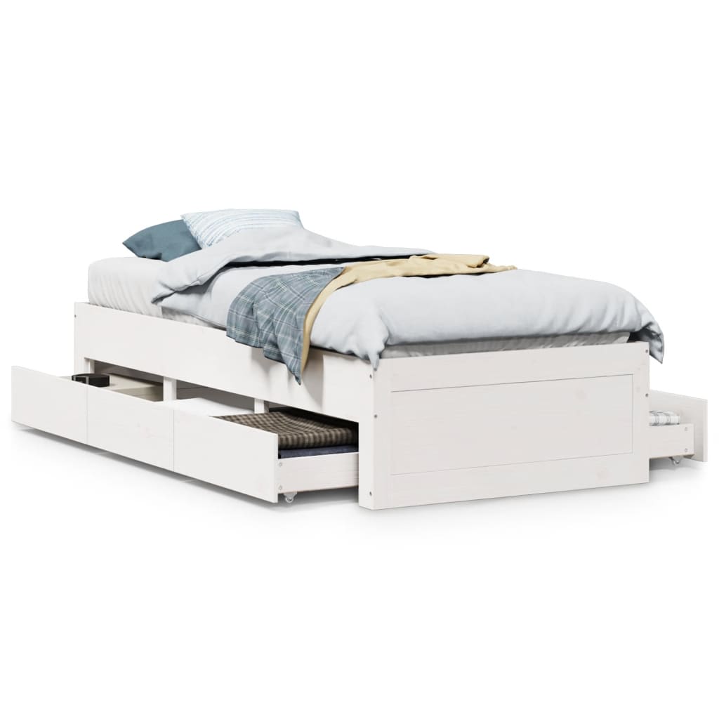 Cadre de lit sans matelas avec tiroirs 75x190 cm bois de pin - XIOS
