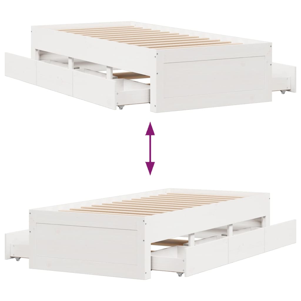 Cadre de lit sans matelas avec tiroirs 75x190 cm bois de pin - XIOS