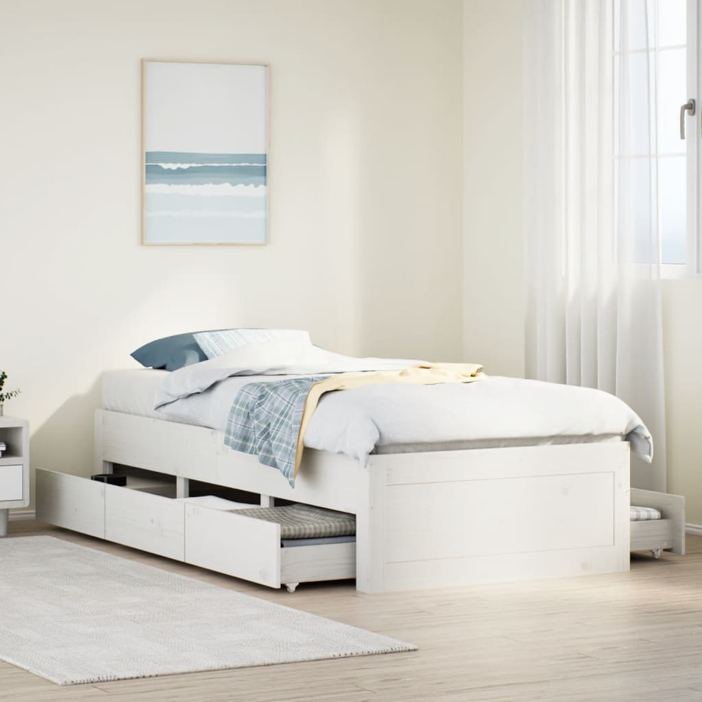 Cadre de lit sans matelas avec tiroirs 75x190 cm bois de pin - XIOS