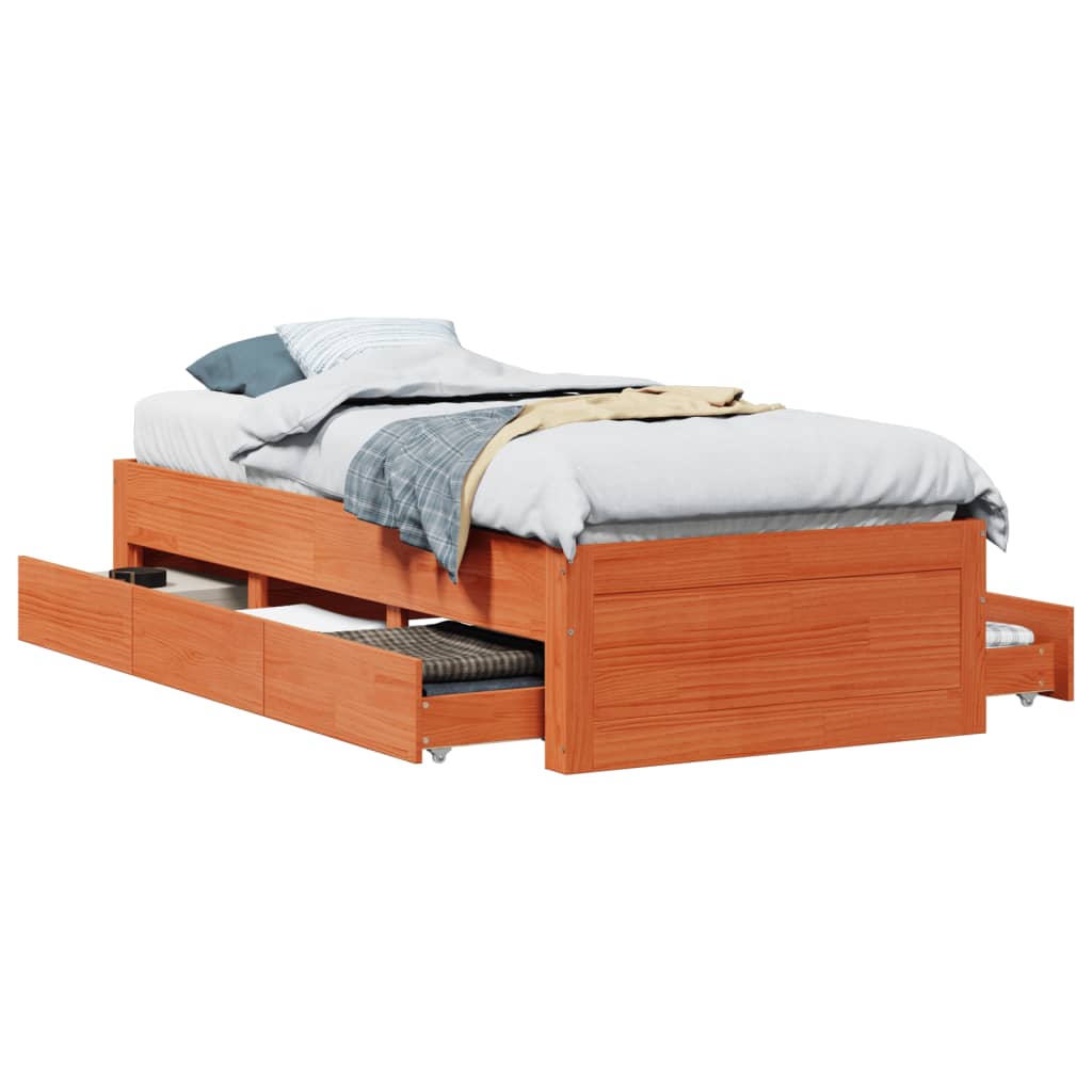 Cadre de lit sans matelas avec tiroirs 75x190cm bois pin massif - XIOS