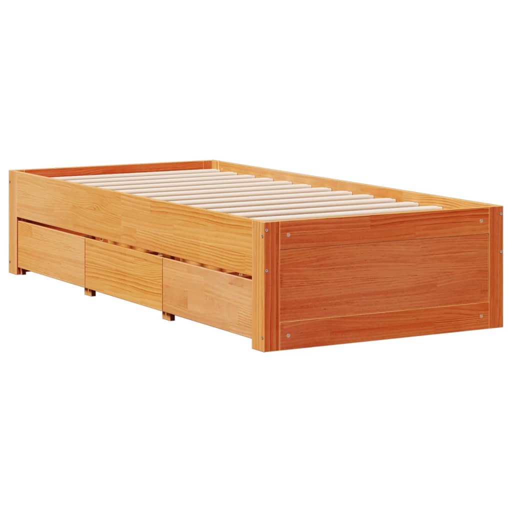 Cadre de lit sans matelas avec tiroirs 75x190cm bois pin massif - XIOS