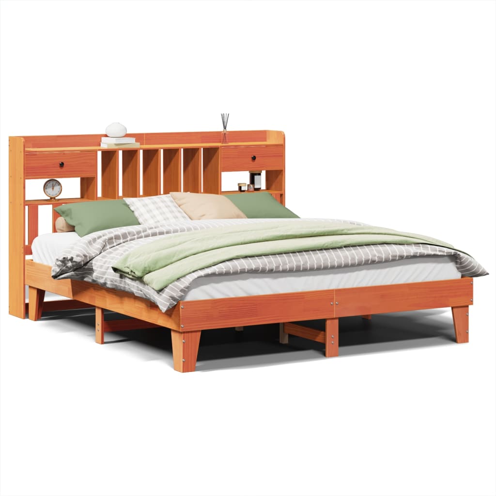 Cadre de lit sans matelas cire marron 200x200cm bois pin massif - XIOS