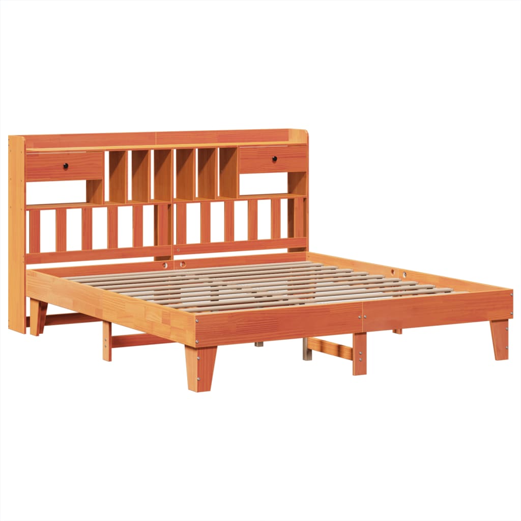 Cadre de lit sans matelas cire marron 200x200cm bois pin massif - XIOS
