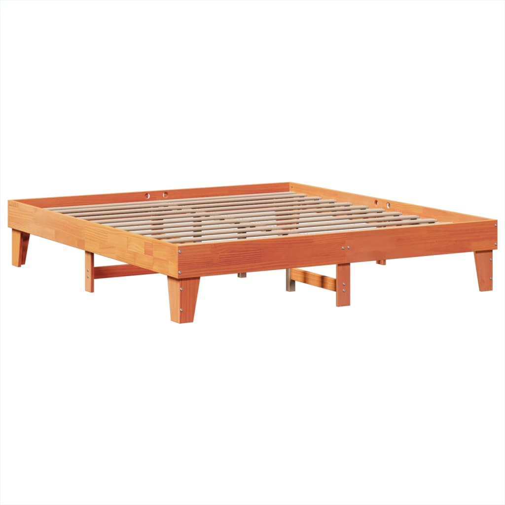 Cadre de lit sans matelas cire marron 200x200cm bois pin massif - XIOS