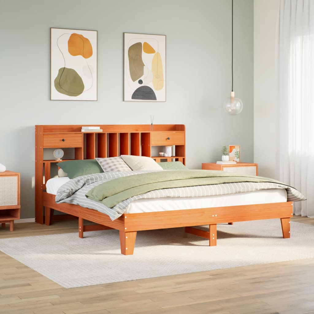 Cadre de lit sans matelas cire marron 200x200cm bois pin massif - XIOS