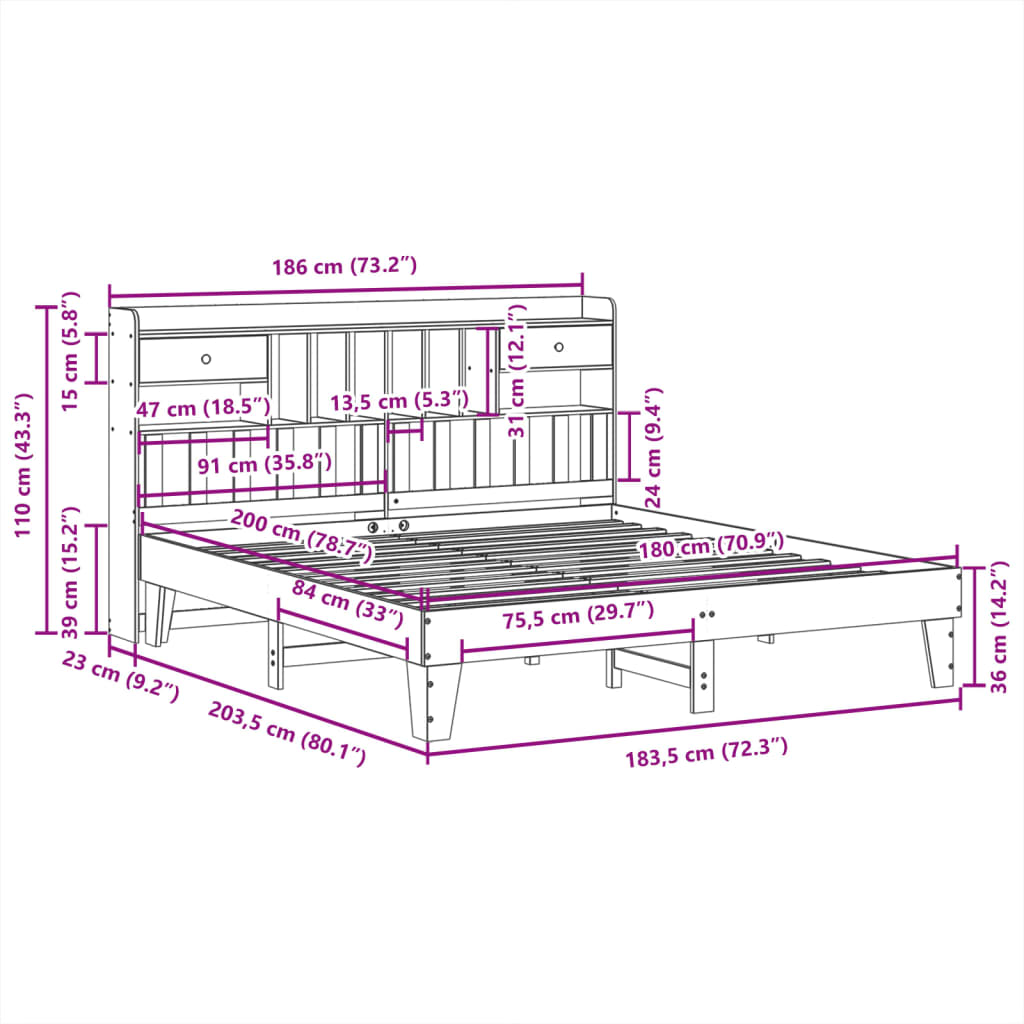 Cadre de lit sans matelas blanc 180x200 cm bois massif de pin - XIOS