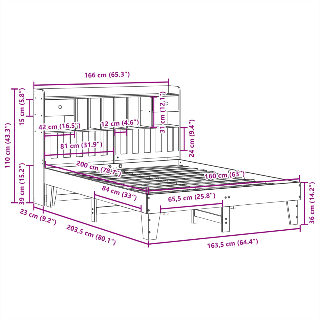 Cadre de lit sans matelas 160x200 cm bois massif de pin - XIOS