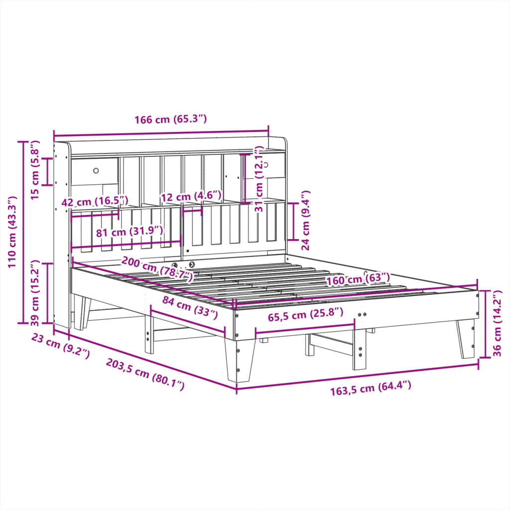Cadre de lit sans matelas blanc 160x200 cm bois de pin massif - XIOS