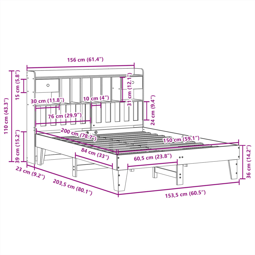 Cadre de lit sans matelas 150x200 cm bois de pin massif - XIOS