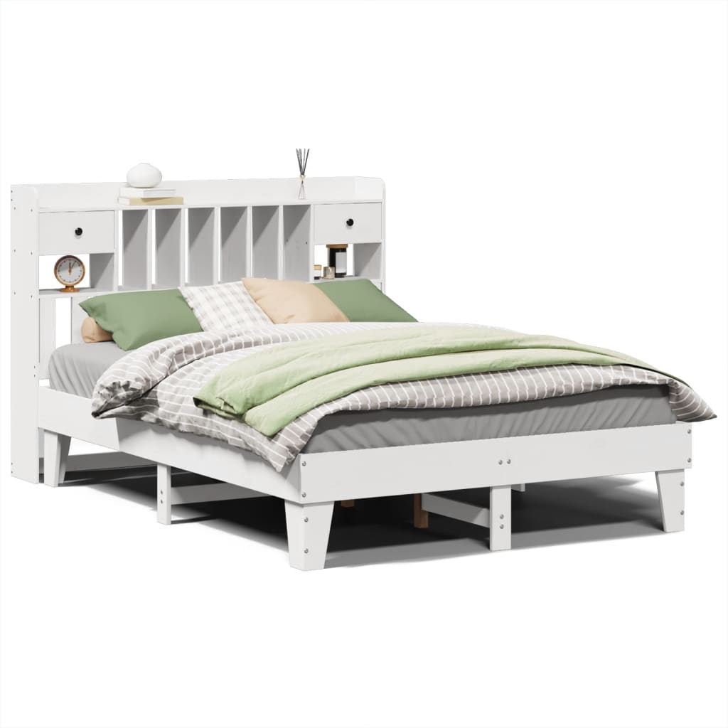 Cadre de lit sans matelas blanc 150x200 cm bois de pin massif - XIOS
