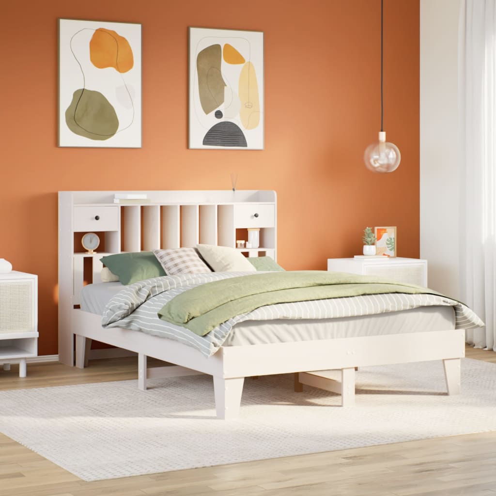Cadre de lit sans matelas blanc 150x200 cm bois de pin massif - XIOS