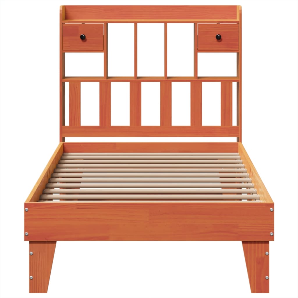 Cadre de lit sans matelas cire marron 100x200cm bois pin massif - XIOS