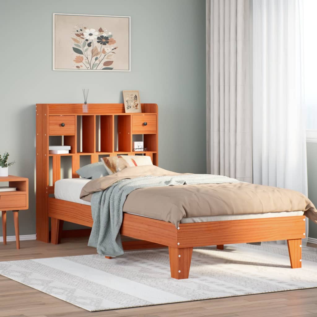 Cadre de lit sans matelas cire marron 100x200cm bois pin massif - XIOS