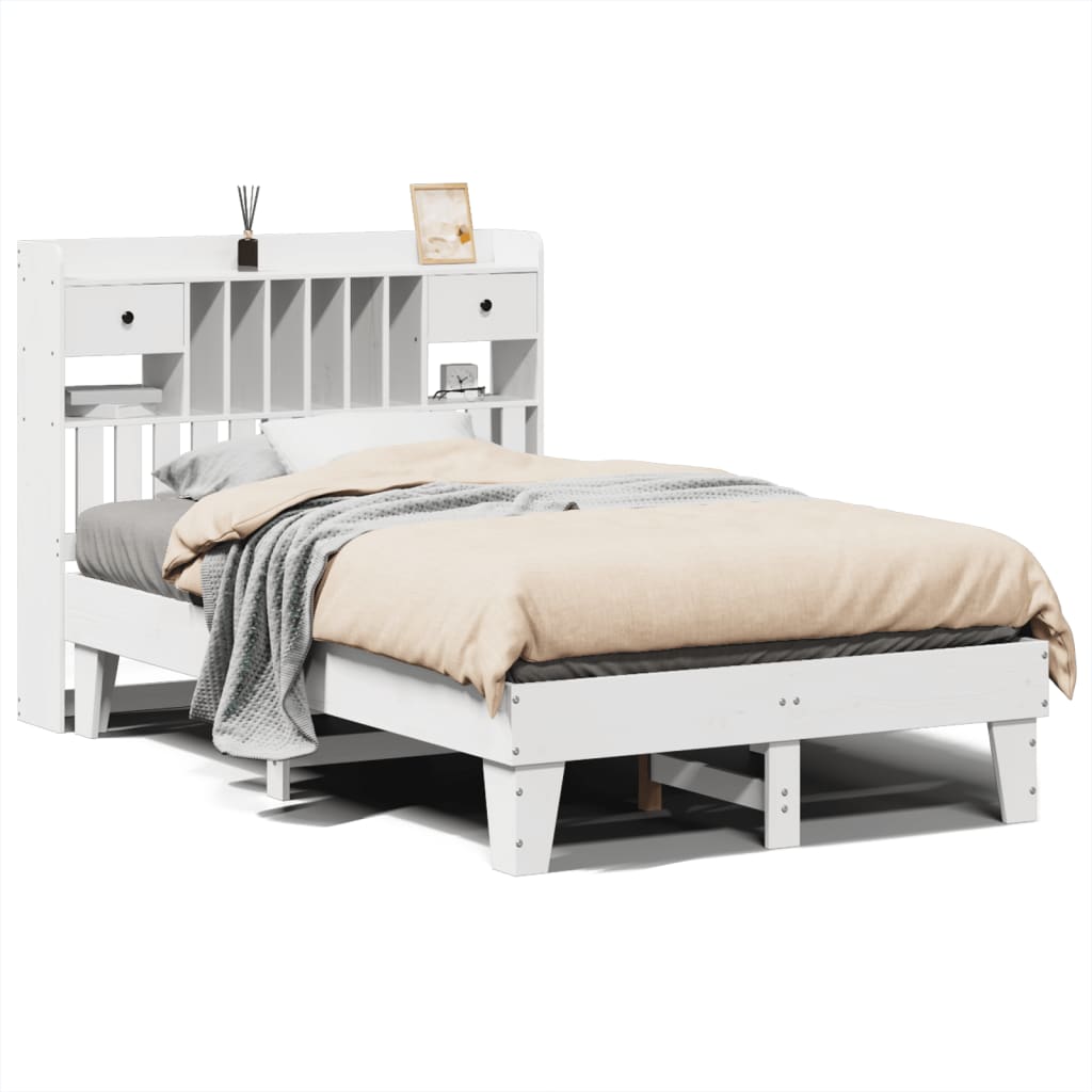 Cadre de lit sans matelas blanc 135x190 cm bois de pin massif - XIOS