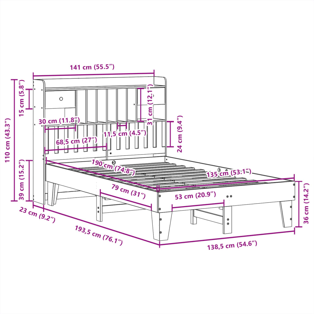 Cadre de lit sans matelas blanc 135x190 cm bois de pin massif - XIOS