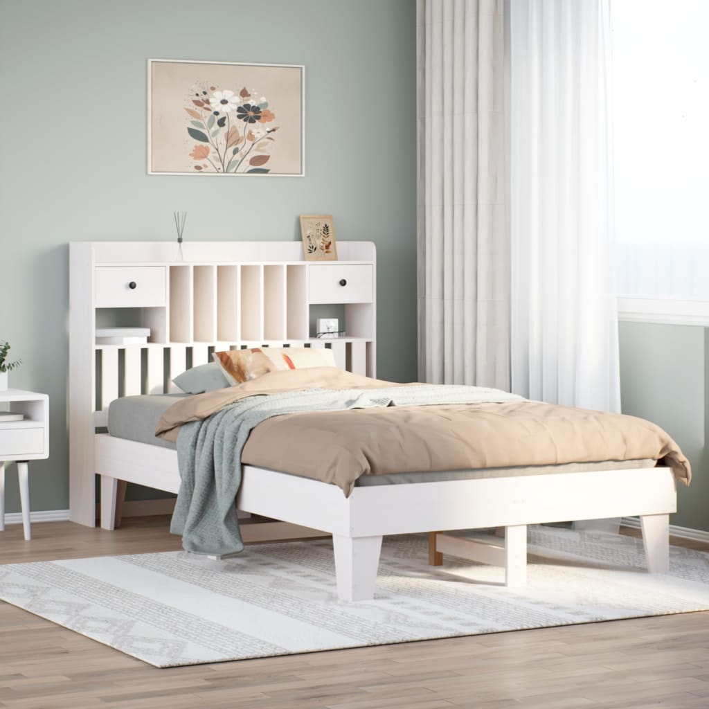 Cadre de lit sans matelas blanc 135x190 cm bois de pin massif - XIOS