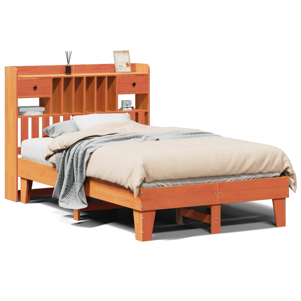Cadre de lit sans matelas cire marron 135x190cm bois pin massif - XIOS