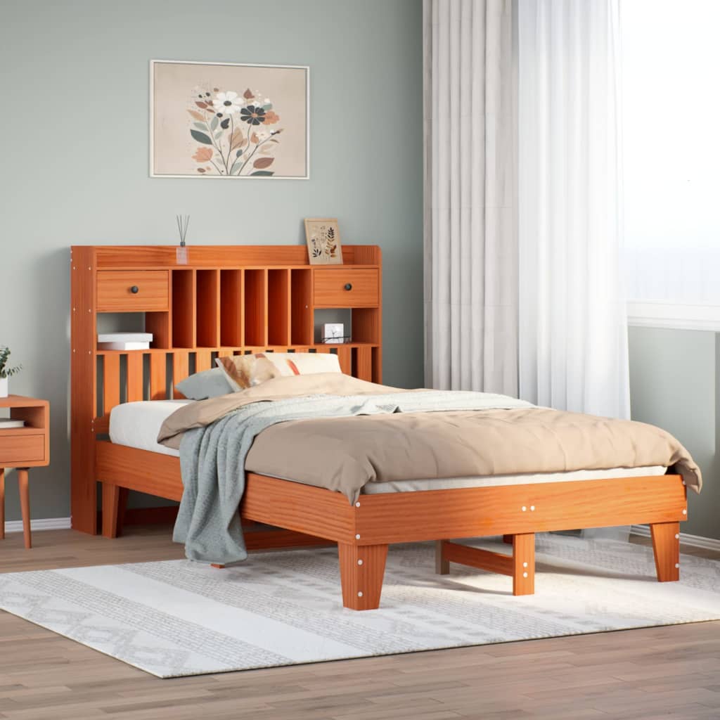 Cadre de lit sans matelas cire marron 135x190cm bois pin massif - XIOS
