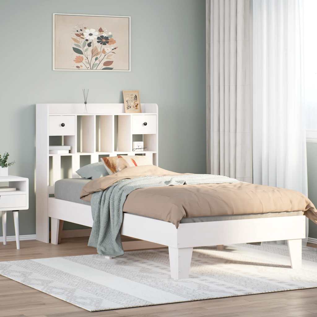 Cadre de lit sans matelas blanc 90x190 cm bois de pin massif - XIOS