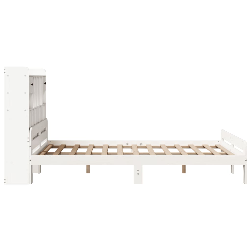 Lit bibliothèque sans matelas blanc 160x200 cm bois pin massif - XIOS