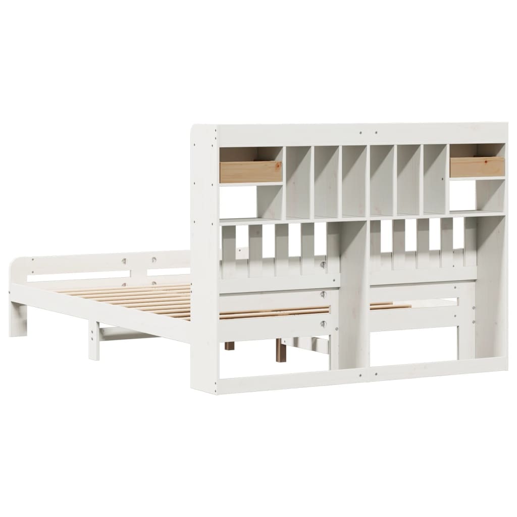Lit bibliothèque sans matelas blanc 160x200 cm bois pin massif - XIOS