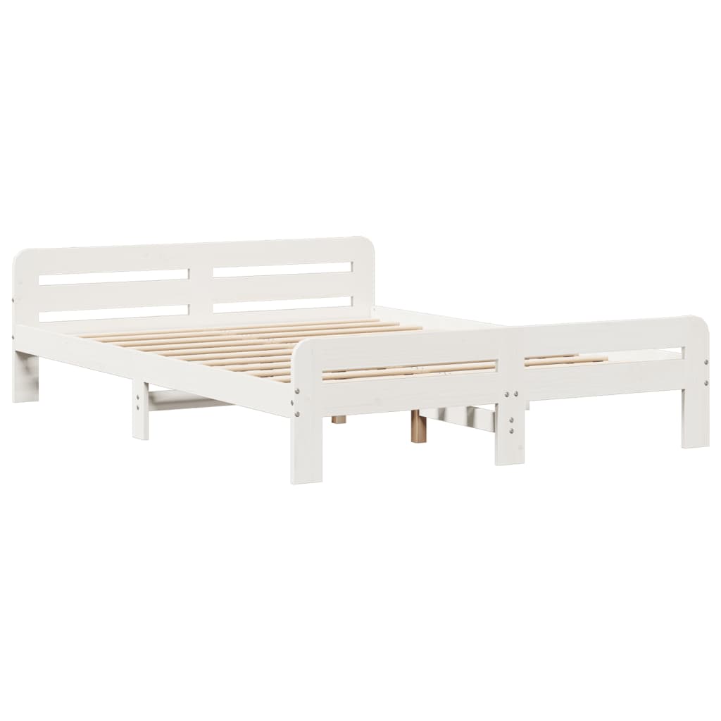 Lit bibliothèque sans matelas blanc 160x200 cm bois pin massif - XIOS