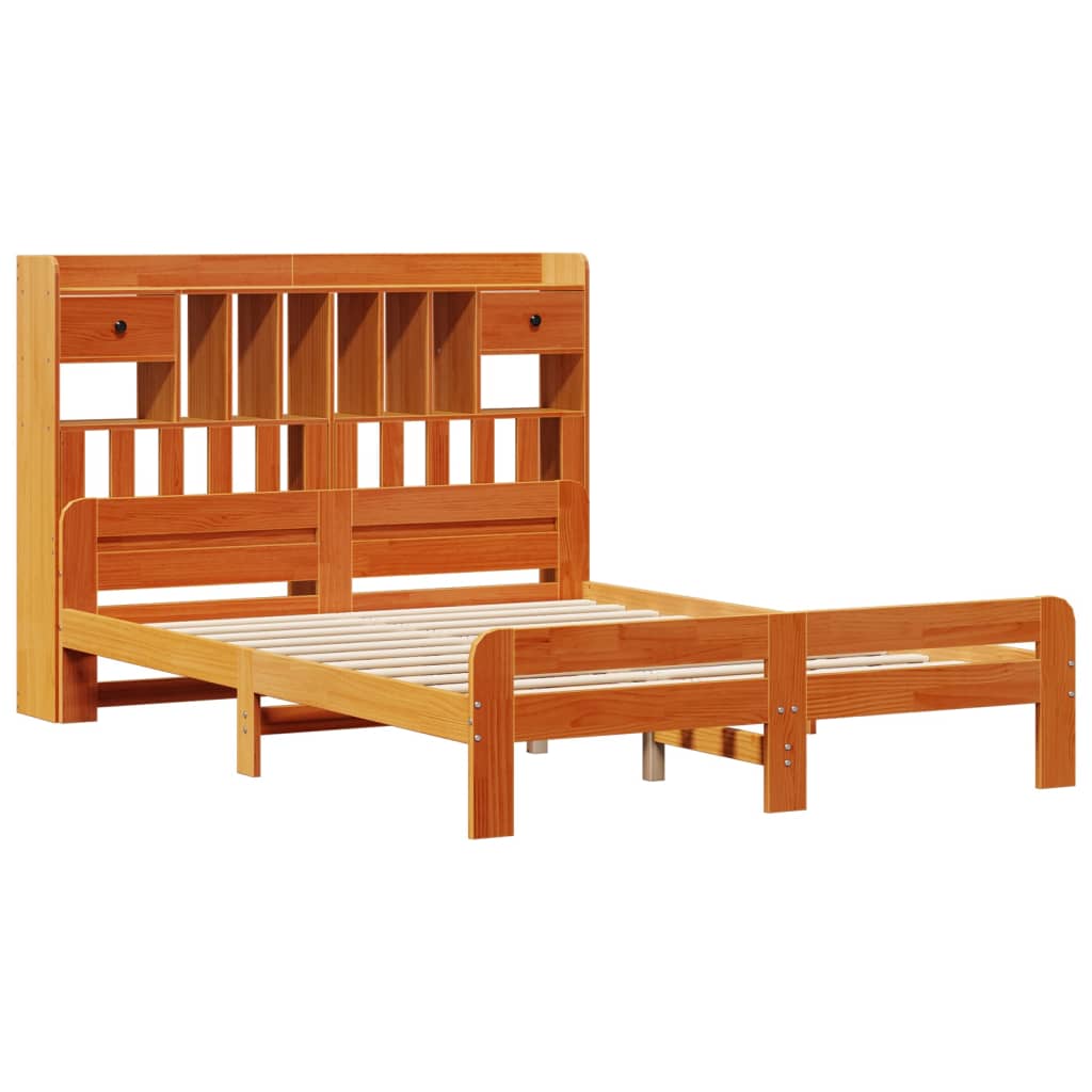 Lit bibliothèque sans matelas cire marron 160x200 cm pin massif - XIOS