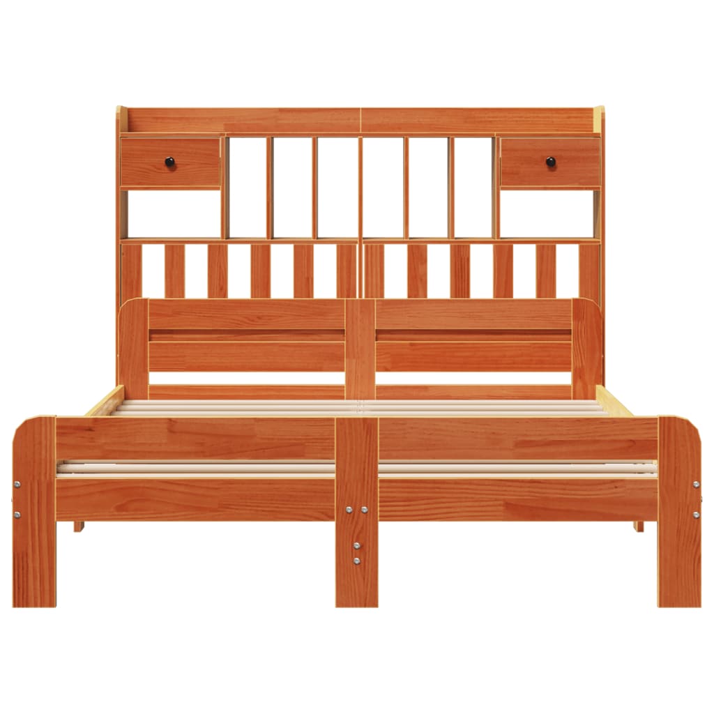 Lit bibliothèque sans matelas cire marron 160x200 cm pin massif - XIOS