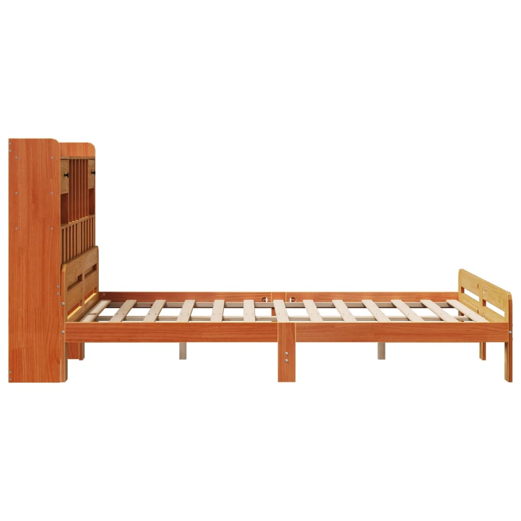 Lit bibliothèque sans matelas cire marron 160x200 cm pin massif - XIOS