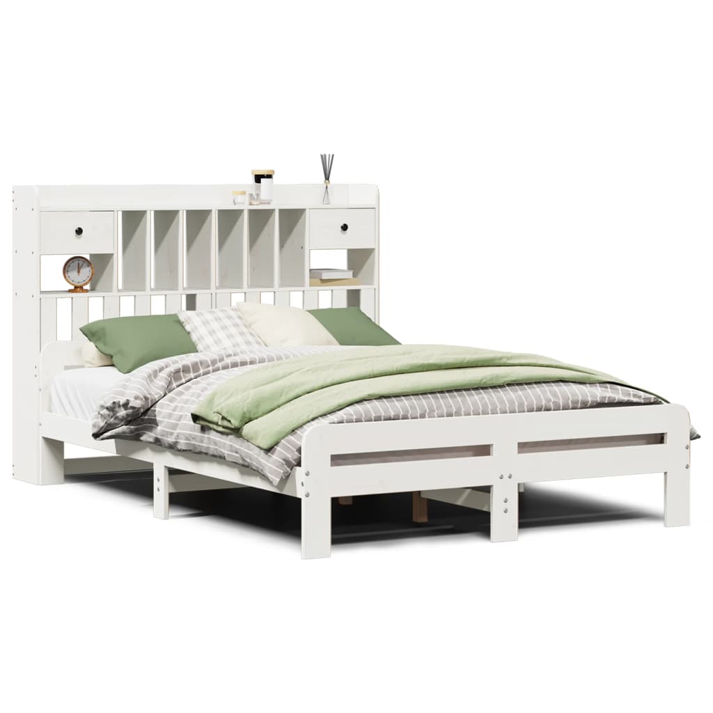 Lit bibliothèque sans matelas blanc 150x200 cm bois pin massif - XIOS