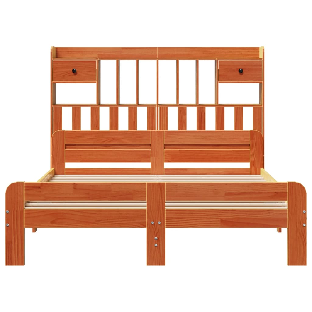 Lit bibliothèque sans matelas cire marron 150x200 cm pin massif - XIOS
