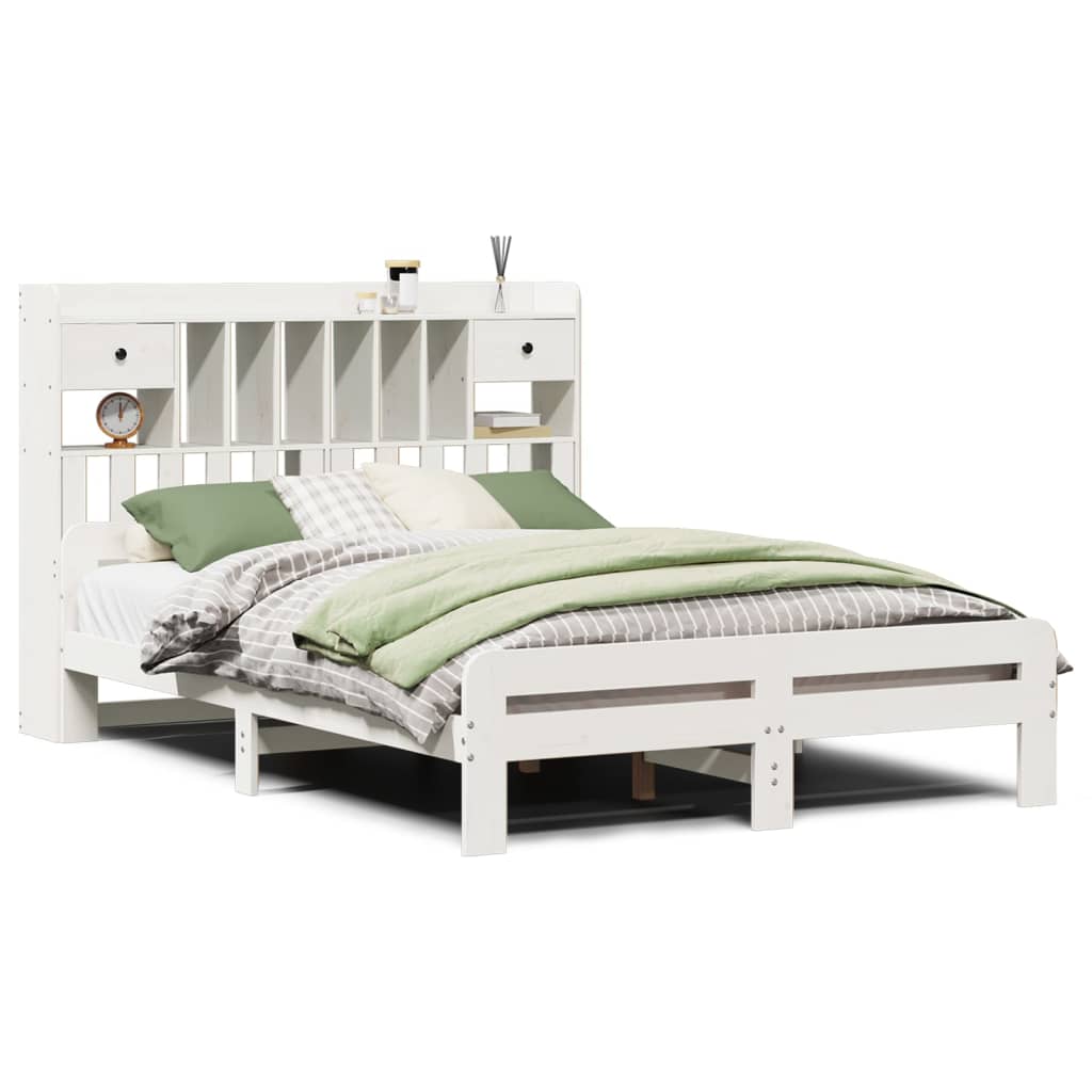 Lit bibliothèque sans matelas blanc 140x200 cm bois pin massif - XIOS