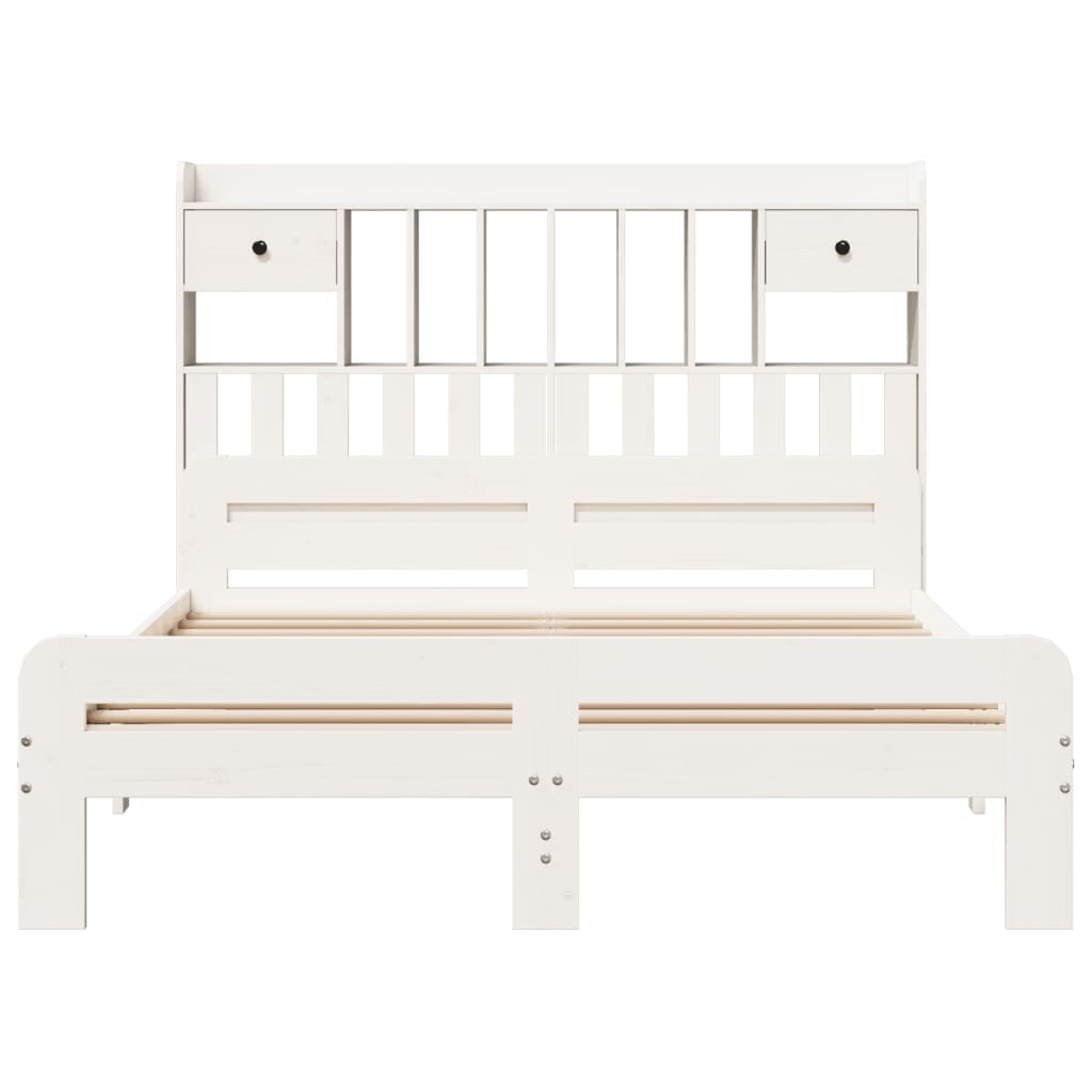 Lit bibliothèque sans matelas blanc 140x200 cm bois pin massif - XIOS