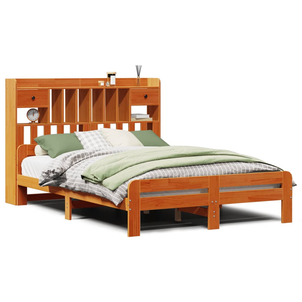 Lit bibliothèque sans matelas cire marron 140x200 cm pin massif - XIOS
