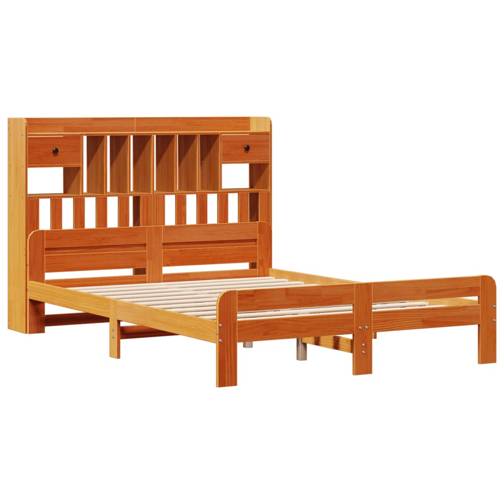 Lit bibliothèque sans matelas cire marron 140x200 cm pin massif - XIOS