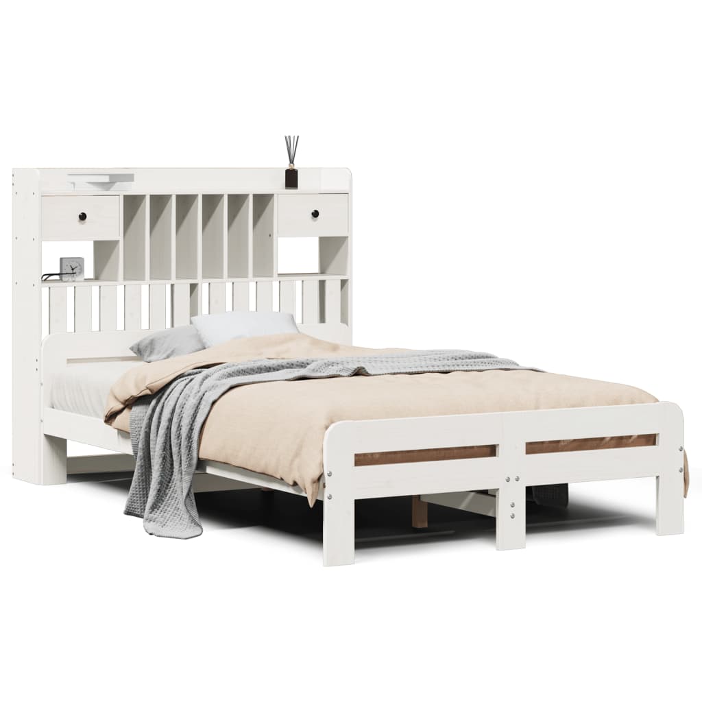Lit bibliothèque sans matelas blanc 135x190 cm bois pin massif - XIOS