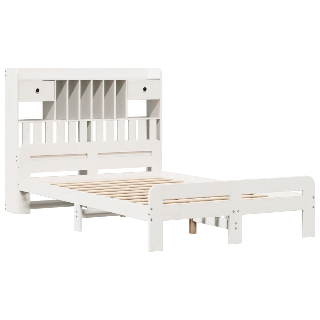 Lit bibliothèque sans matelas blanc 135x190 cm bois pin massif - XIOS