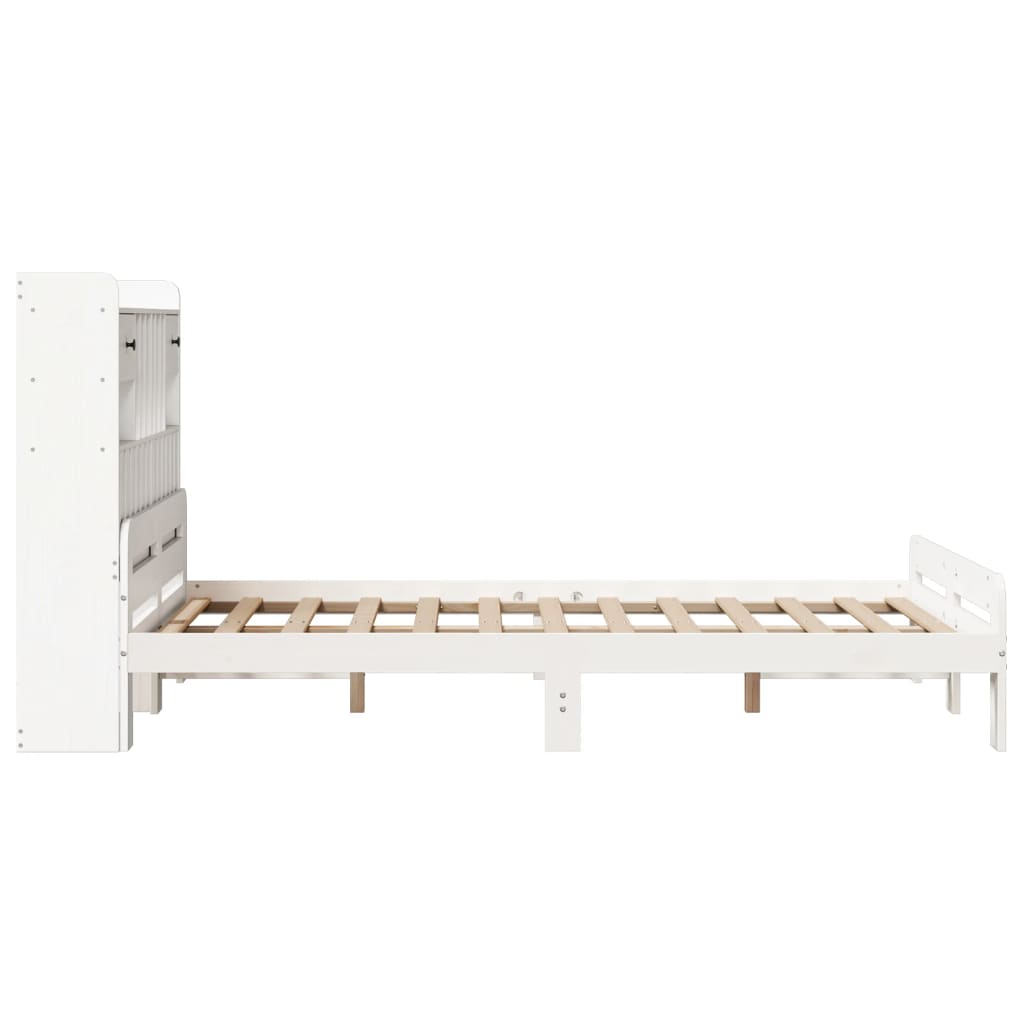 Lit bibliothèque sans matelas blanc 135x190 cm bois pin massif - XIOS