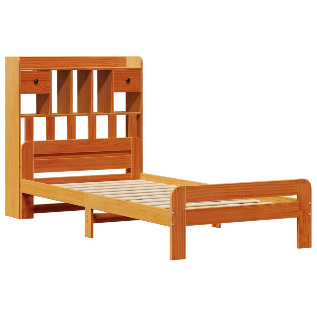 Lit bibliothèque sans matelas cire marron 75x190 cm pin massif - XIOS
