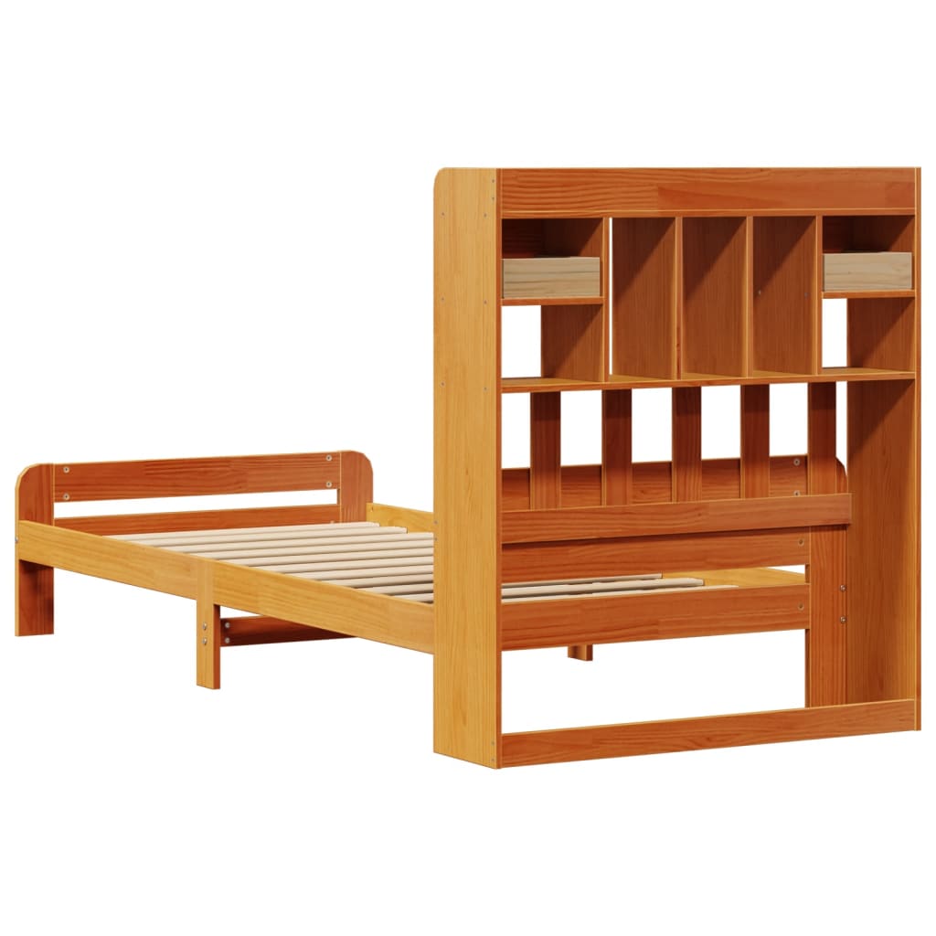 Lit bibliothèque sans matelas cire marron 75x190 cm pin massif - XIOS
