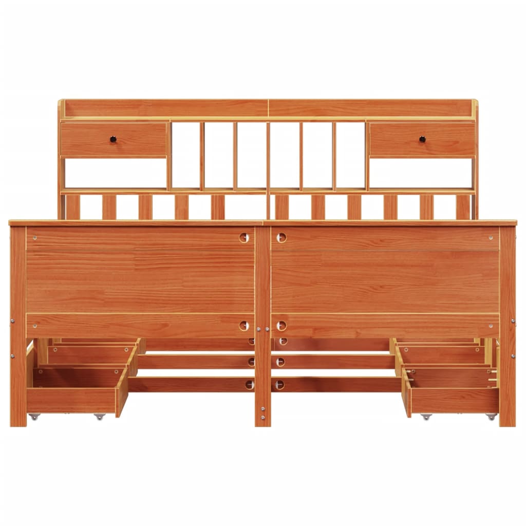 Lit bibliothèque sans matelas cire marron 200x200 cm pin massif - XIOS