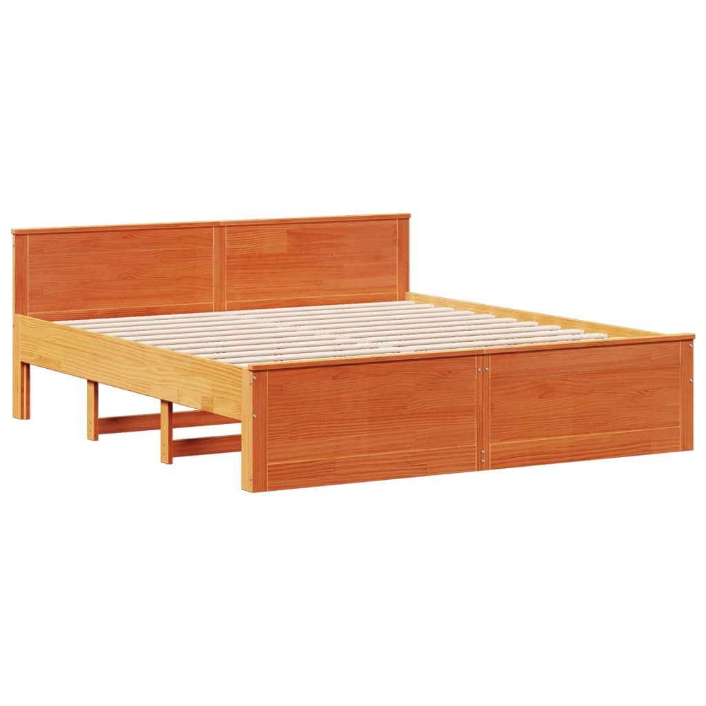 Lit bibliothèque sans matelas cire marron 200x200 cm pin massif - XIOS