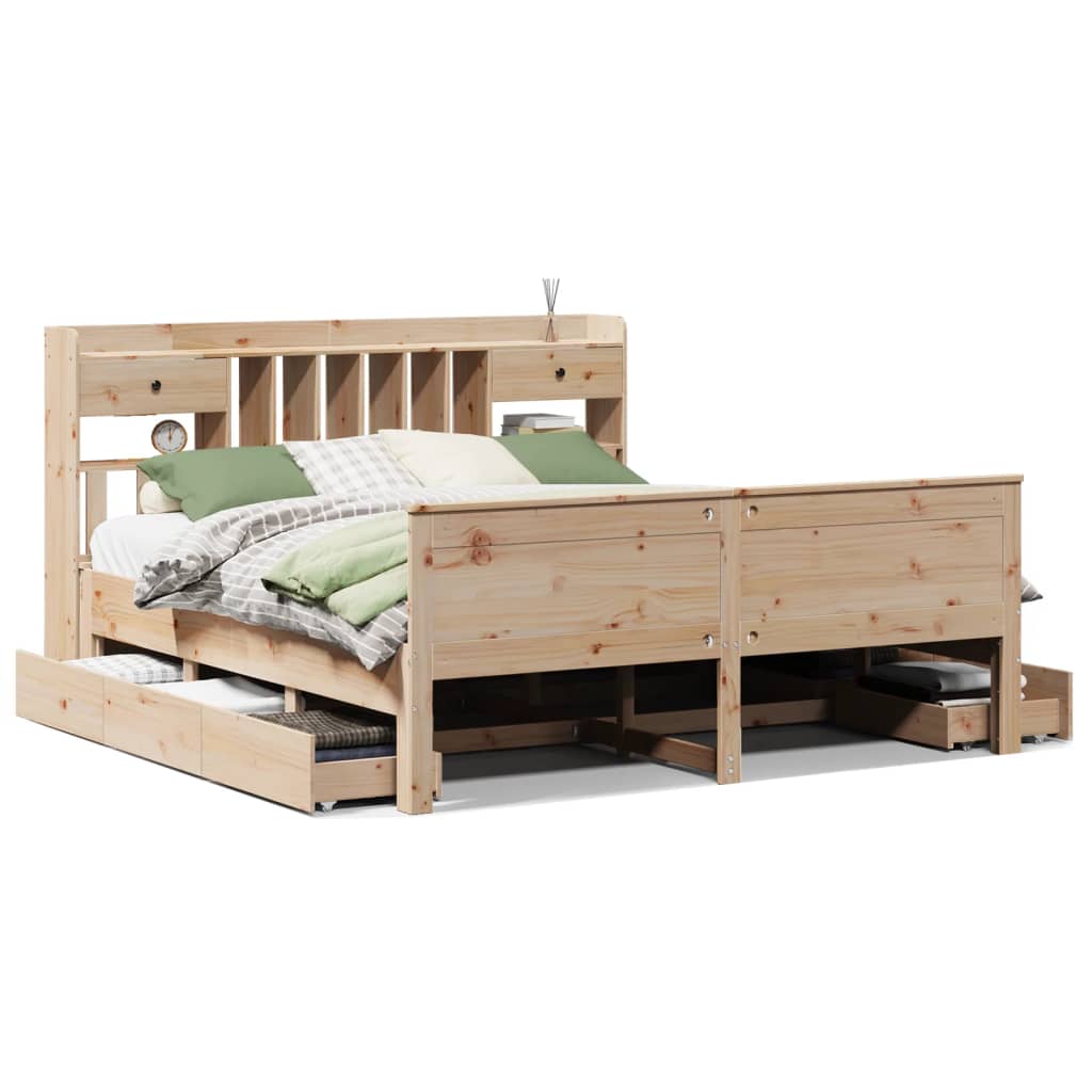 Lit bibliothèque sans matelas 180x200 cm bois massif de pin - XIOS