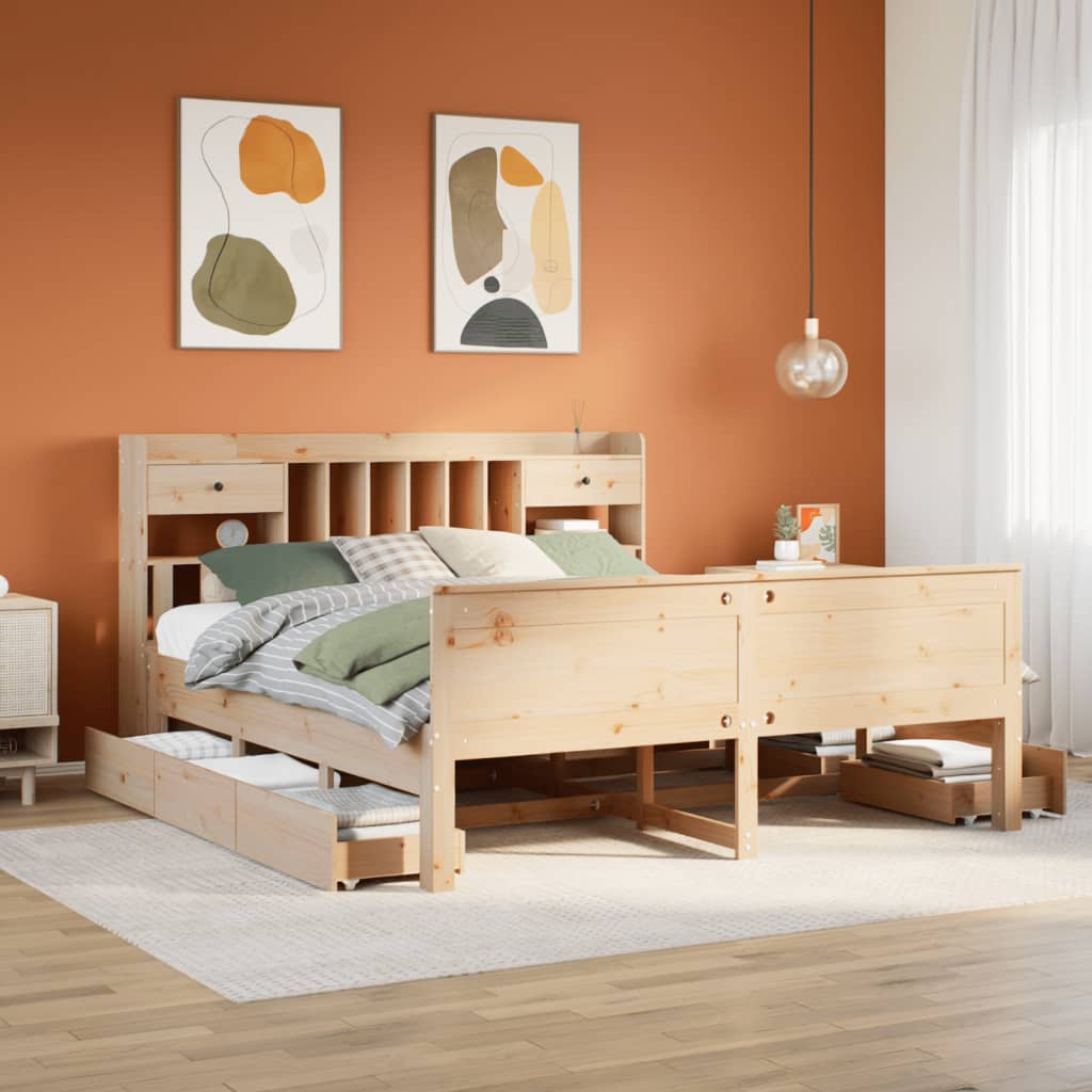 Lit bibliothèque sans matelas 180x200 cm bois massif de pin - XIOS