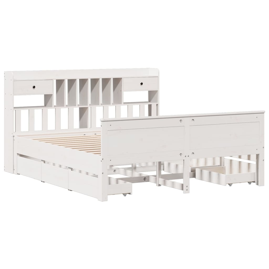 Lit bibliothèque sans matelas blanc 180x200 cm bois pin massif - XIOS