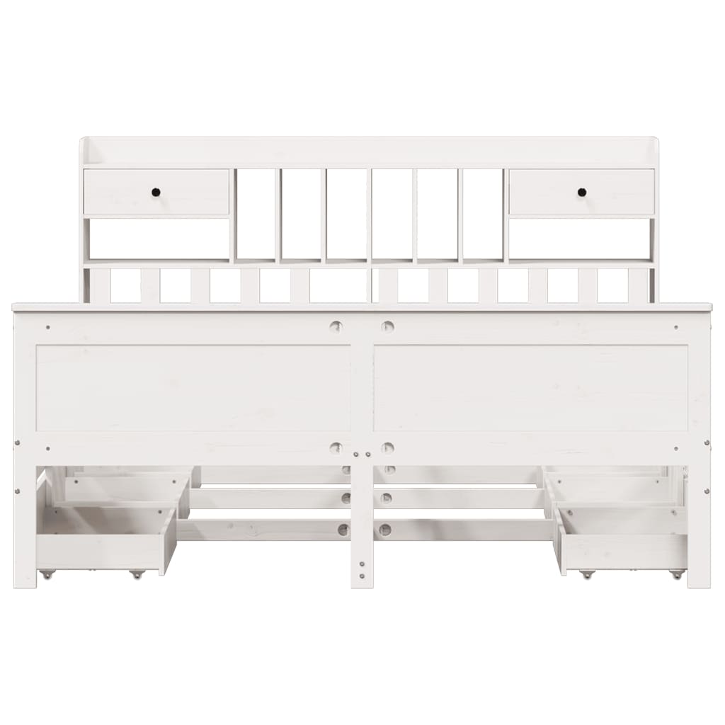 Lit bibliothèque sans matelas blanc 180x200 cm bois pin massif - XIOS