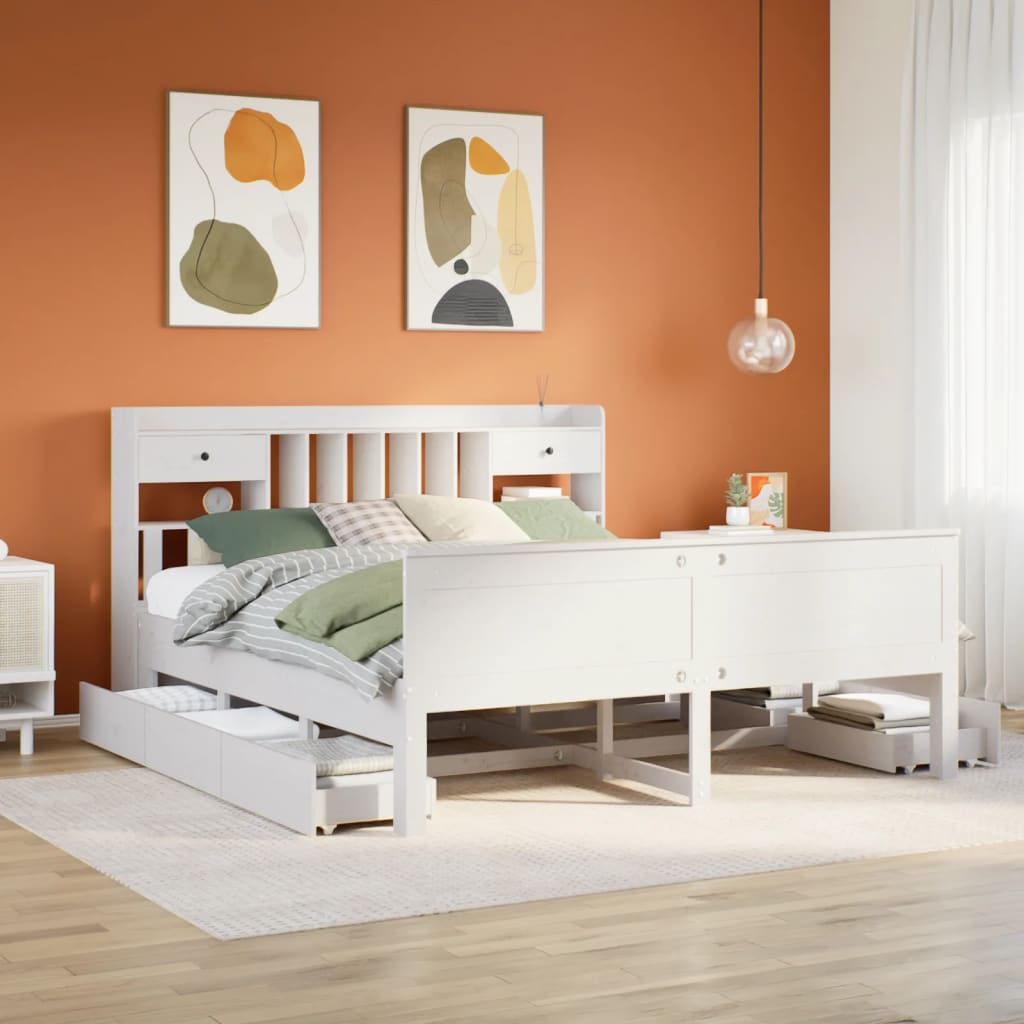 Lit bibliothèque sans matelas blanc 180x200 cm bois pin massif - XIOS