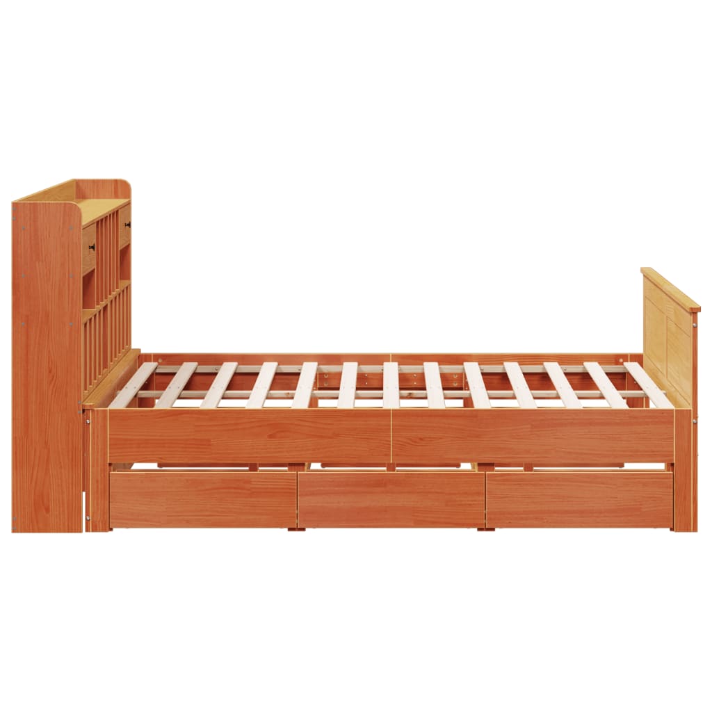 Lit bibliothèque sans matelas cire marron 180x200 cm pin massif - XIOS